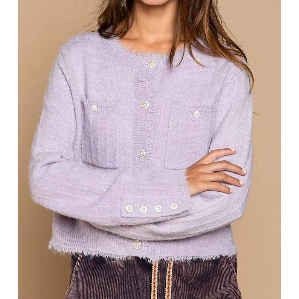 NEW POL luxe cardigan in powder lavender - Picture 2 of 5
